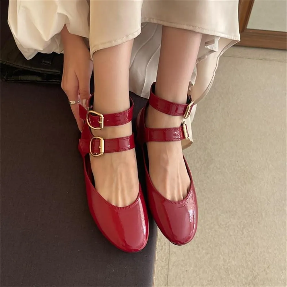 Women's Double Buckled Slingback Ballet Flats Round Toe Ankle Strap Dress Flat Shoes