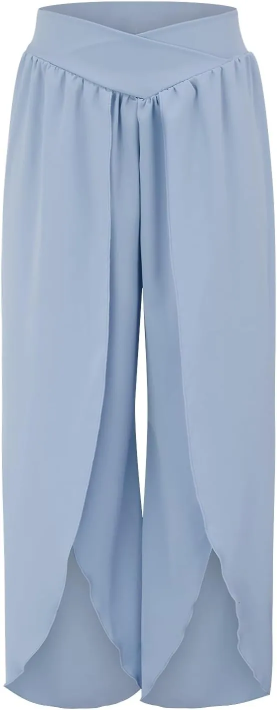 Women's Fashion Chiffon Pants Stylish Oversized Loose Fit Wide Leg Boho Flowy Casual Trousers Offices Elegant Outfits
