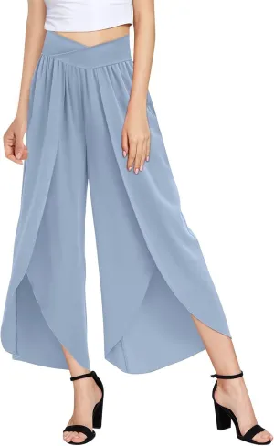 Women's Fashion Chiffon Pants Stylish Oversized Loose Fit Wide Leg Boho Flowy Casual Trousers Offices Elegant Outfits