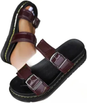 Women's Fashionable Solid PU Leather Sandals Platform Slides Casual Comfortable Slippers for Women Summer Lightweight Breathable Shoes for Daily Wear No Slip Chunky Sole Summer Beach Vacation