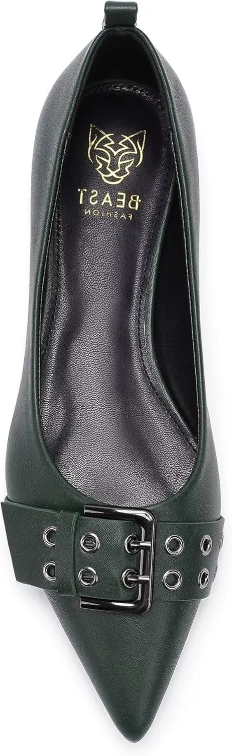 Womens Flat Shoes Pointed Toe Flats Slip-On Shoes Buckle Design Flats Comfortable Casual Dressy Shoes