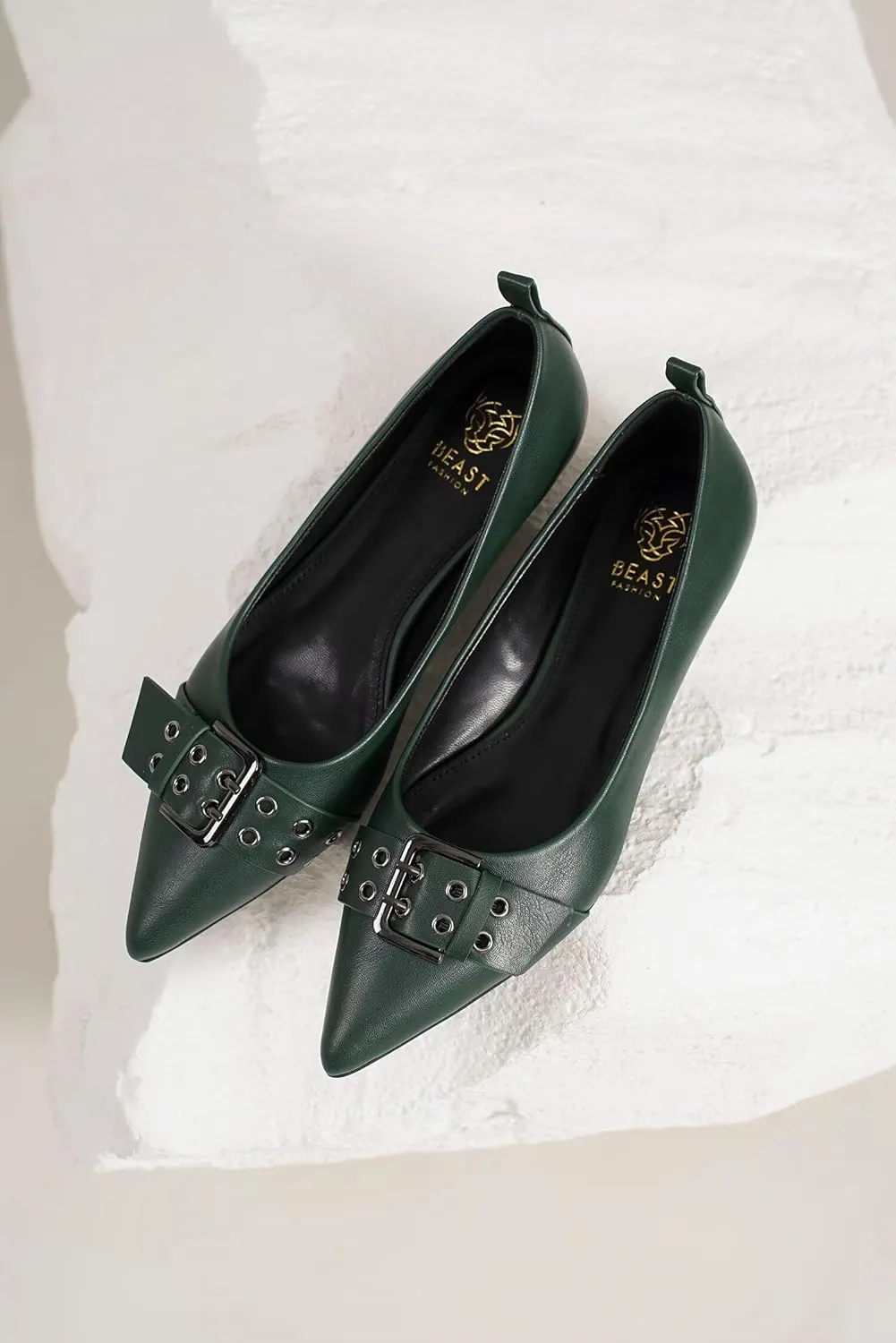 Womens Flat Shoes Pointed Toe Flats Slip-On Shoes Buckle Design Flats Comfortable Casual Dressy Shoes