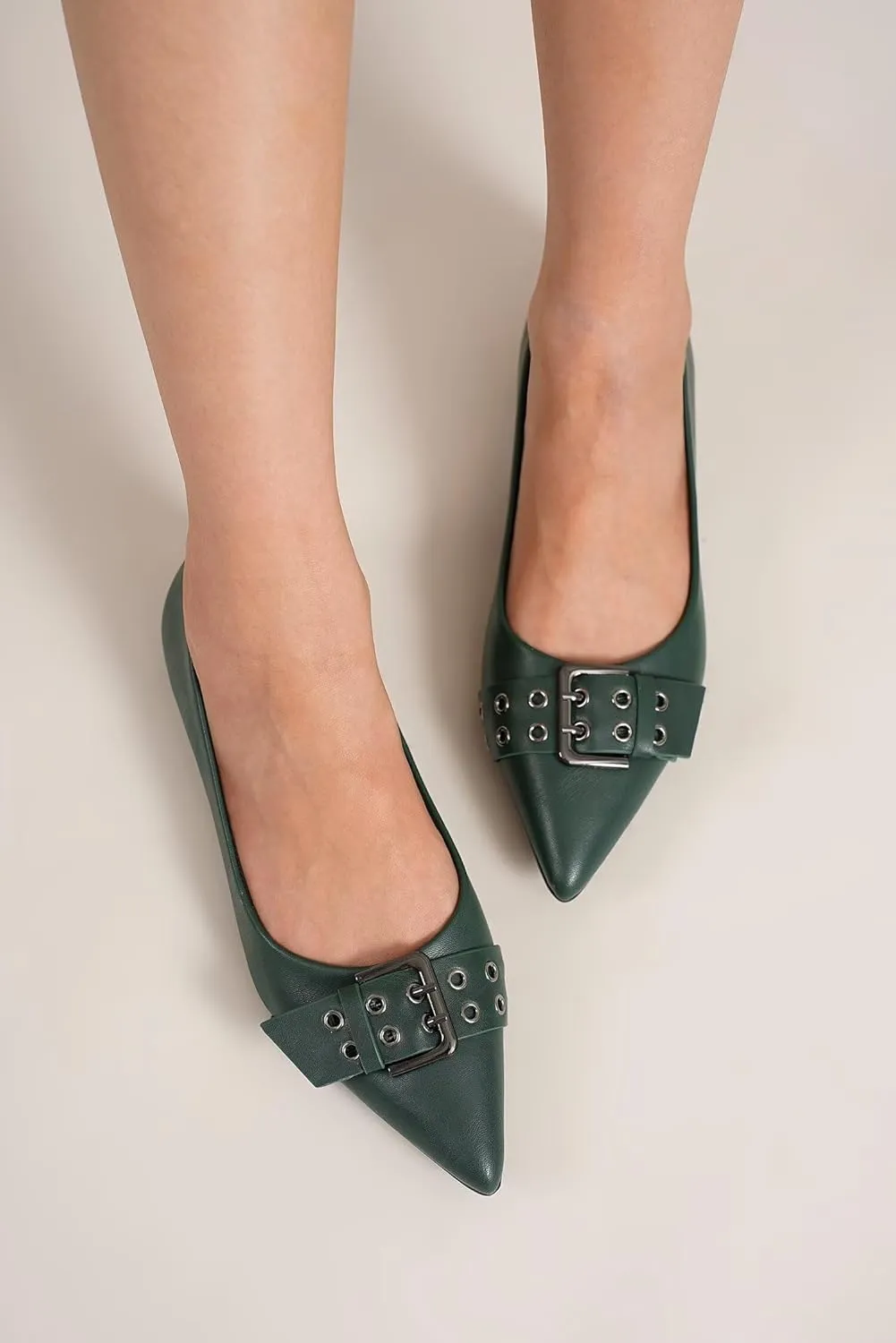 Womens Flat Shoes Pointed Toe Flats Slip-On Shoes Buckle Design Flats Comfortable Casual Dressy Shoes
