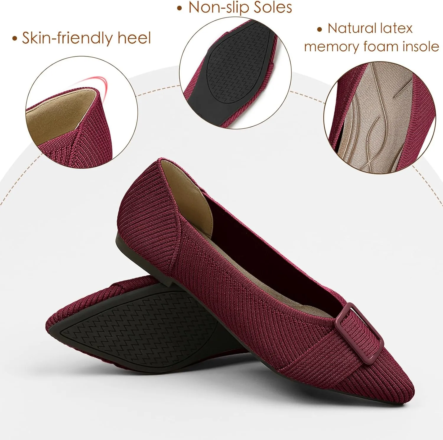Women's Flats Pointed Toe Knit Ballet Comfortable Casual Dressy Office Shoes Work Flat