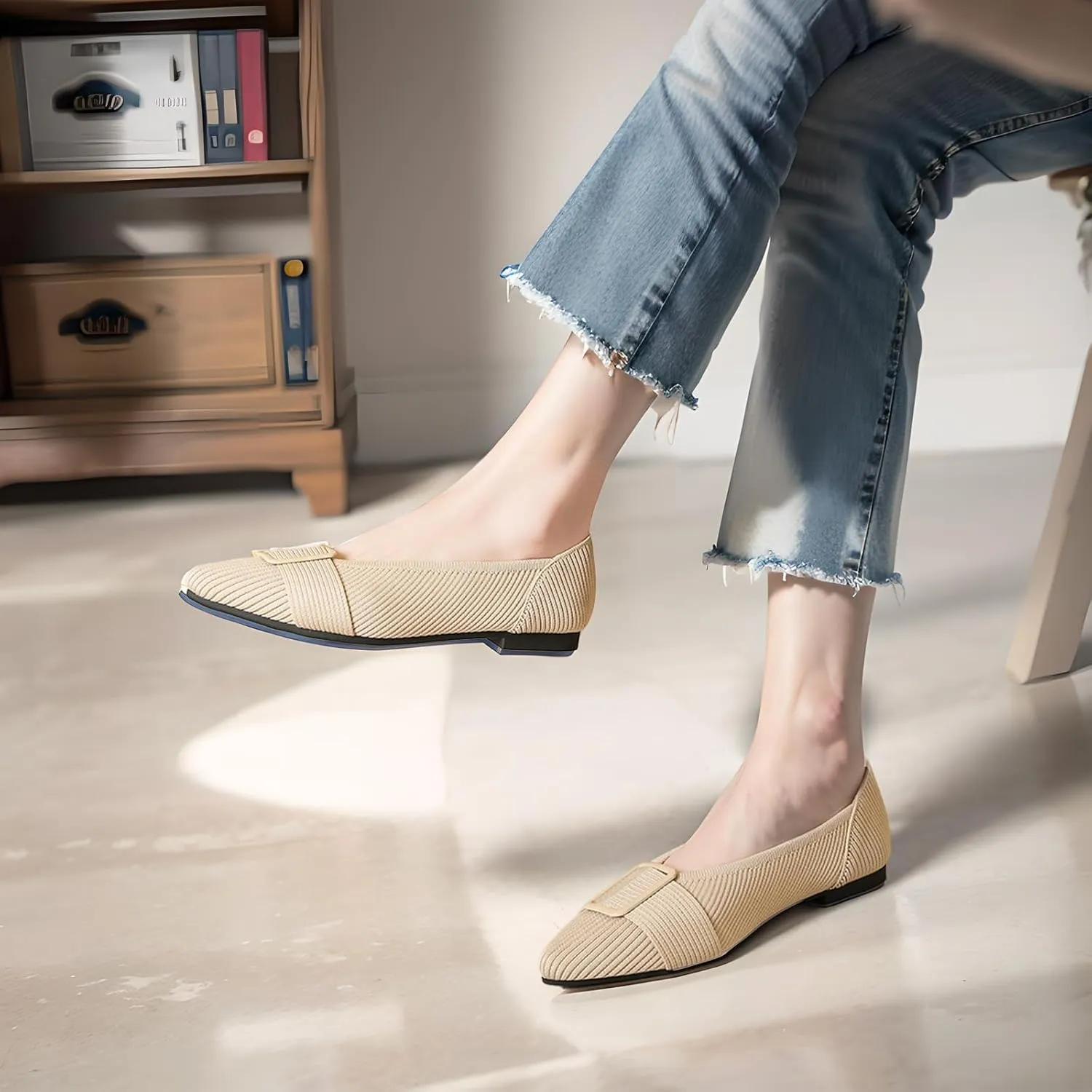 Women's Flats Pointed Toe Knit Ballet Comfortable Casual Dressy Office Shoes Work Flat
