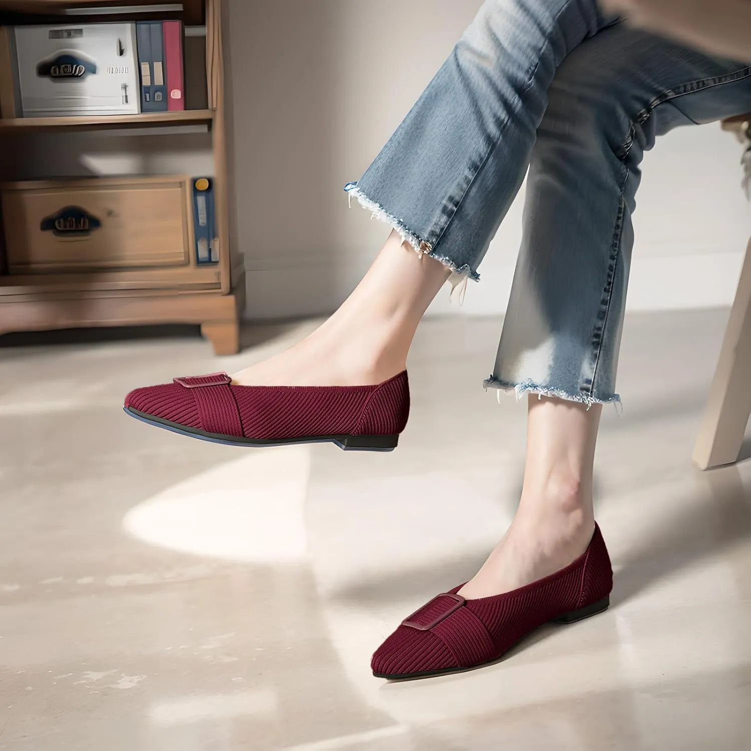 Women's Flats Pointed Toe Knit Ballet Comfortable Casual Dressy Office Shoes Work Flat