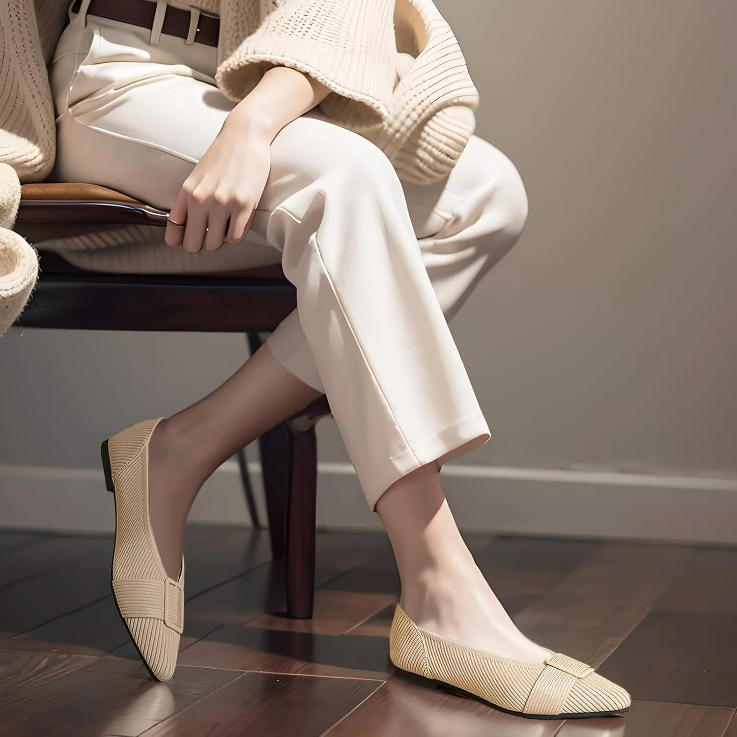 Women's Flats Pointed Toe Knit Ballet Comfortable Casual Dressy Office Shoes Work Flat