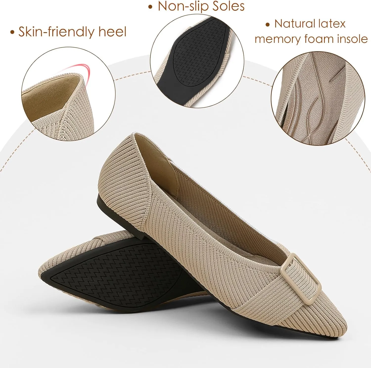 Women's Flats Pointed Toe Knit Ballet Comfortable Casual Dressy Office Shoes Work Flat