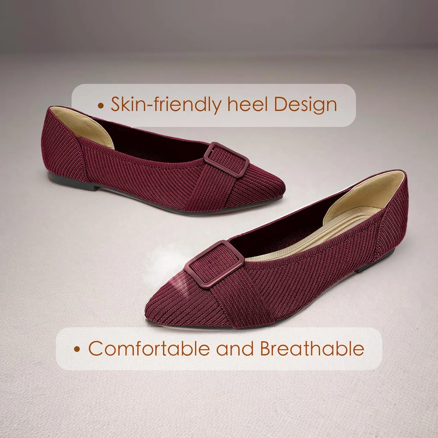Women's Flats Pointed Toe Knit Ballet Comfortable Casual Dressy Office Shoes Work Flat