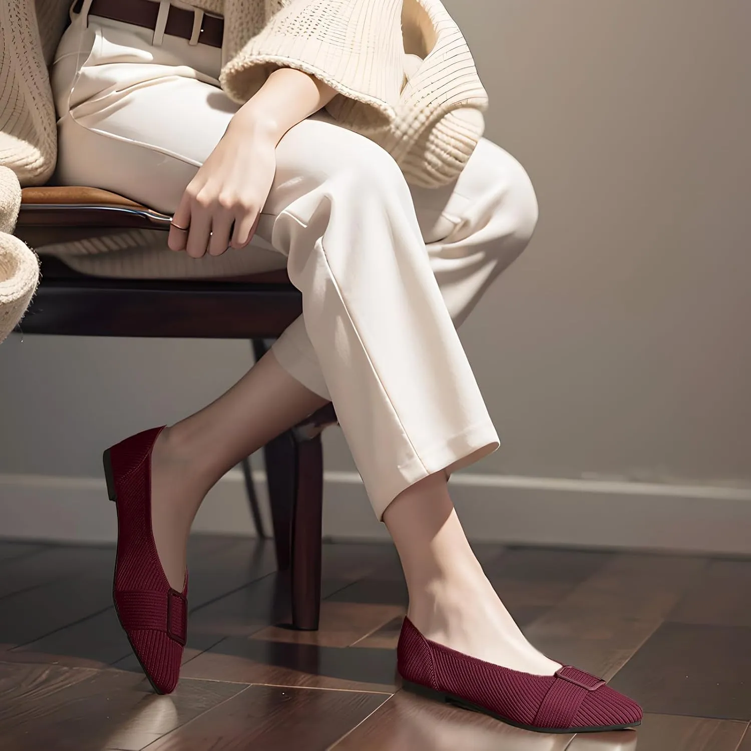 Women's Flats Pointed Toe Knit Ballet Comfortable Casual Dressy Office Shoes Work Flat