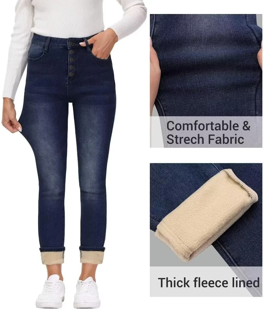 Women's Fleece Lined Jeans Skinny High Waisted Winter Thick Fleece Warm Stretch Fleece Lining Women Jeans Pants