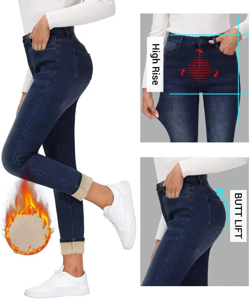 Women's Fleece Lined Jeans Skinny High Waisted Winter Thick Fleece Warm Stretch Fleece Lining Women Jeans Pants