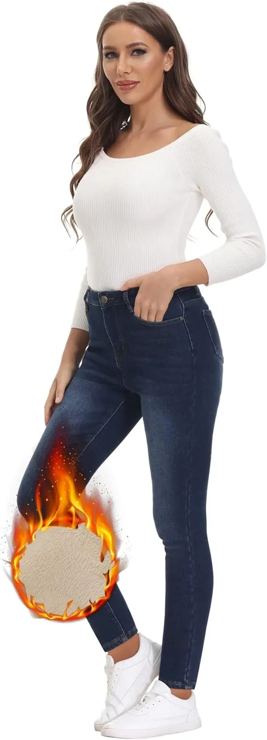 Women's Fleece Lined Jeans Skinny High Waisted Winter Thick Fleece Warm Stretch Fleece Lining Women Jeans Pants