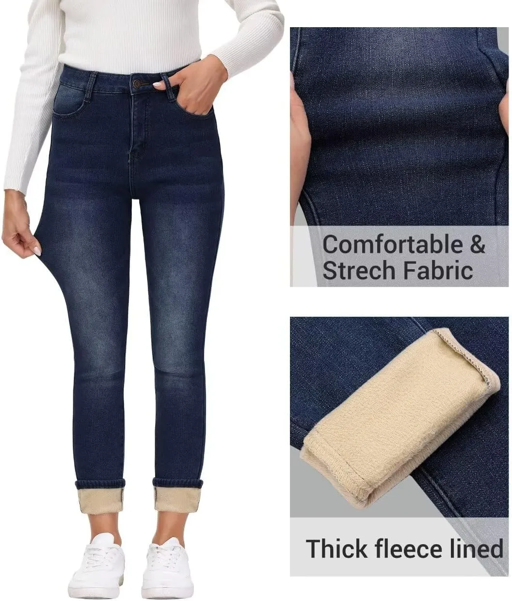 Women's Fleece Lined Jeans Skinny High Waisted Winter Thick Fleece Warm Stretch Fleece Lining Women Jeans Pants