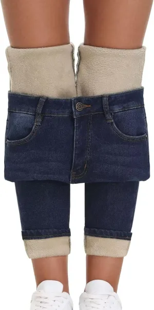 Women's Fleece Lined Jeans Skinny High Waisted Winter Thick Fleece Warm Stretch Fleece Lining Women Jeans Pants