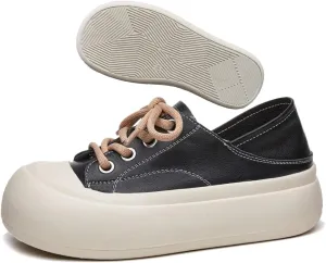 Women's Genuine Leather Lace up Platform Sneakers Comfortable Wide Round Toe Non Slip Heighten Cute Walking Shoes for Party Traveling Shopping Casual Shoes