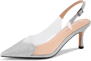 Women's Heart Clear Heeled sandals Pointed Toe Transparent Slingback Heels Buckle Strap Patent Leather Pumps Party Prom Dress Shoes