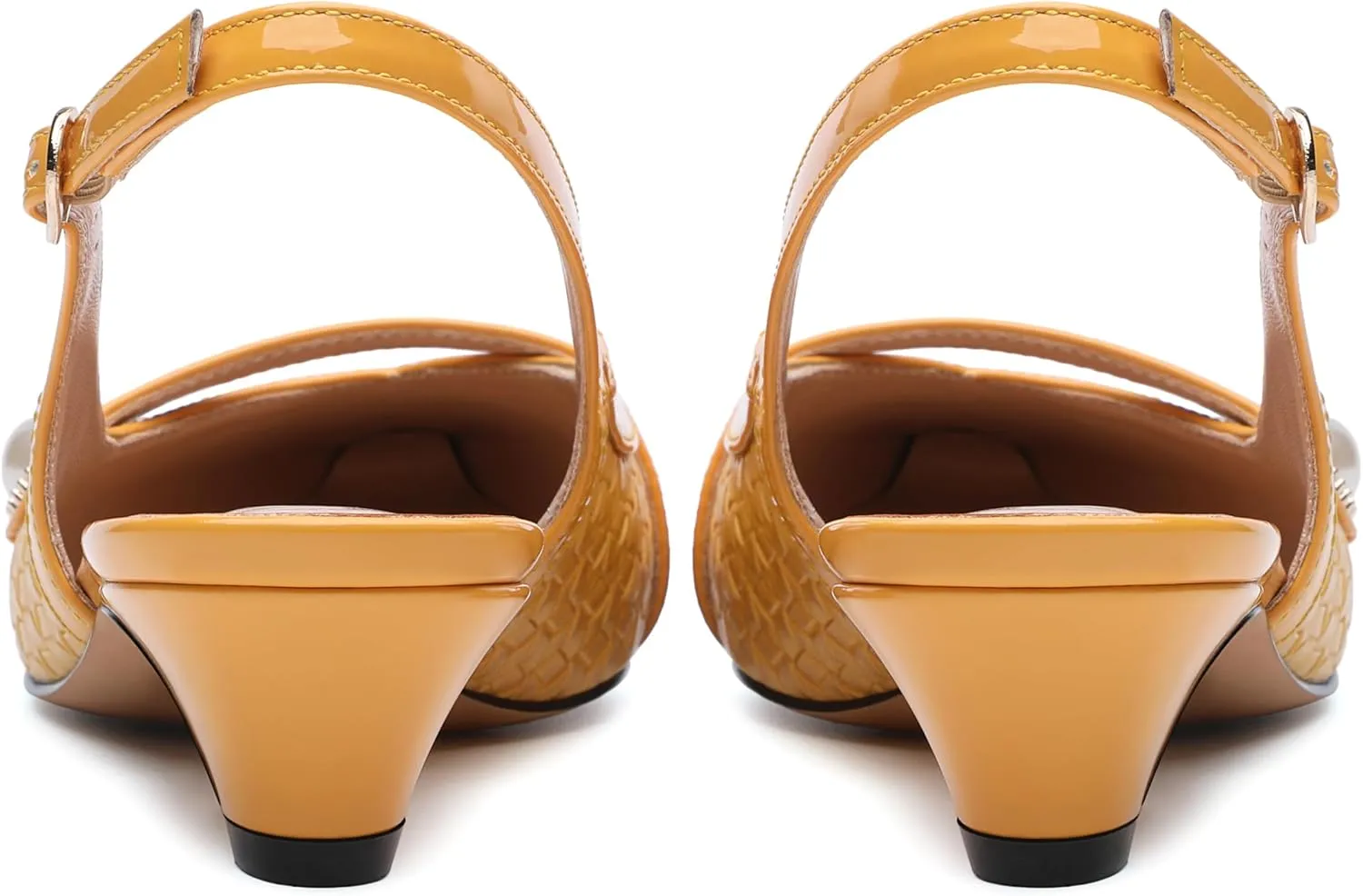 Womens Heeled Slingback Pumps, Pointed Toe Low Thick Kitten Heel Slingback Shoes for Women, Embossed Woven Shoes with Pearl Decoration 1.2"