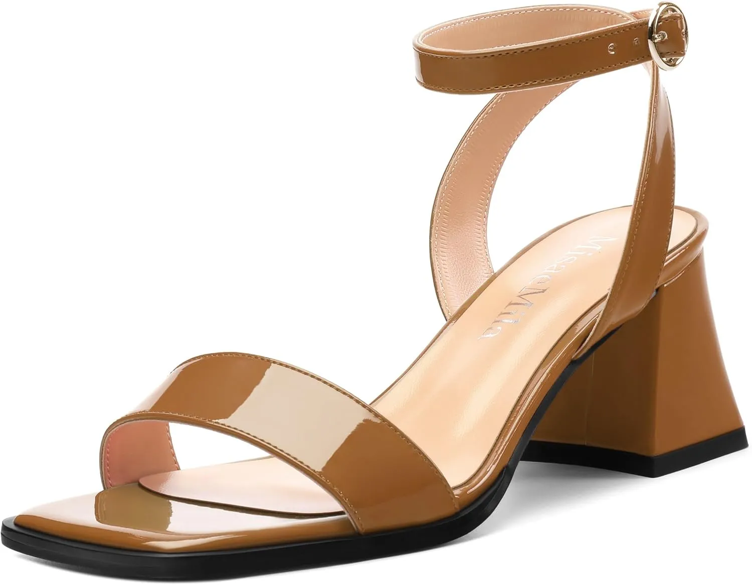Women's High Chunky Heels Square Toe Block Ankle Strap Dress Comfort Sandals, 2" Heel Height