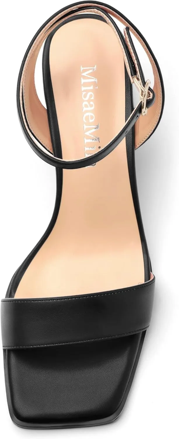 Women's High Chunky Heels Square Toe Block Ankle Strap Dress Comfort Sandals, 2" Heel Height