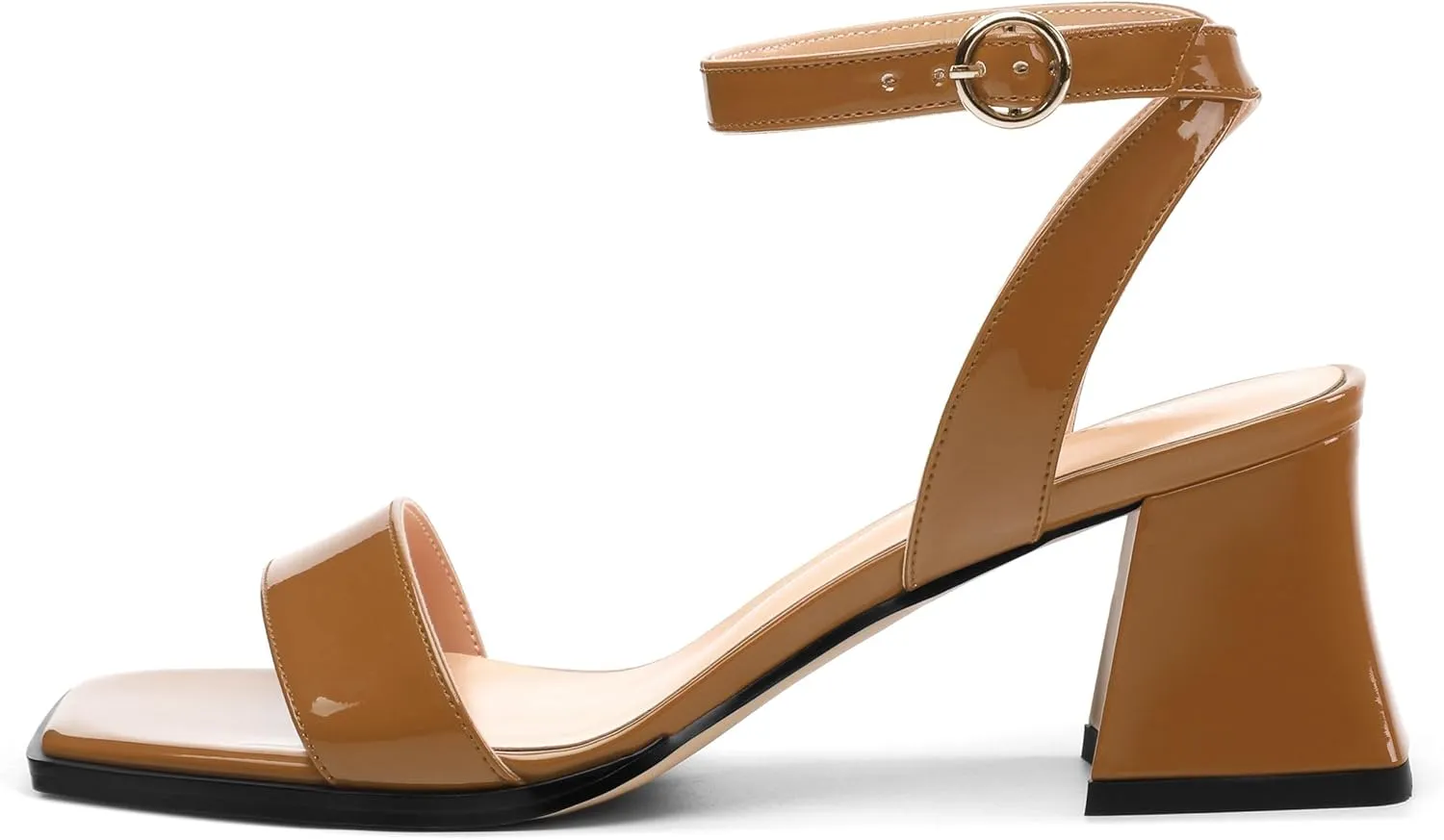 Women's High Chunky Heels Square Toe Block Ankle Strap Dress Comfort Sandals, 2" Heel Height