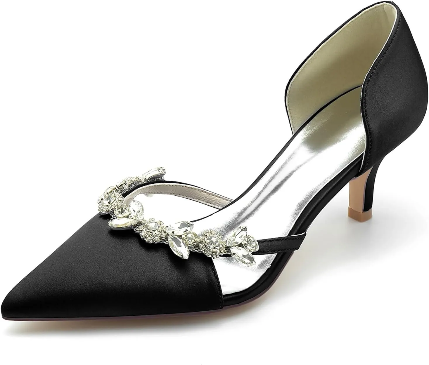 Women's High Heel Bridal Shoes with Crystal Satin Pointed Toe Dress Pumps Slip on Evening Party Wedding Court Shoes