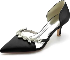 Women's High Heel Bridal Shoes with Crystal Satin Pointed Toe Dress Pumps Slip on Evening Party Wedding Court Shoes