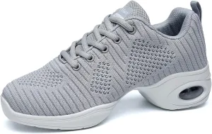 Women's Jazz Shoes Lace-up Sneakers - Breathable Air Cushion Lady Split Sole Athletic Walking Dance Shoes Platform