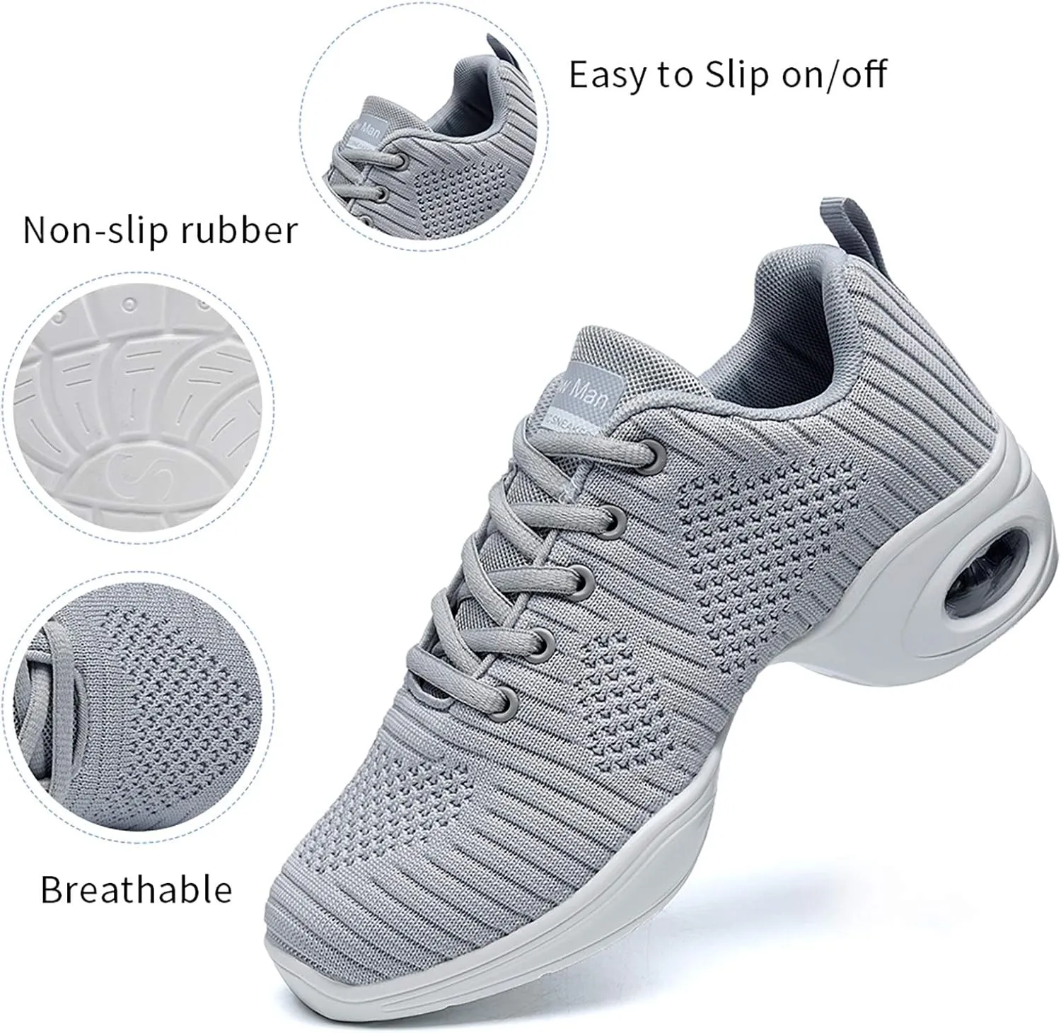 Women's Jazz Shoes Lace-up Sneakers - Breathable Air Cushion Lady Split Sole Athletic Walking Dance Shoes Platform