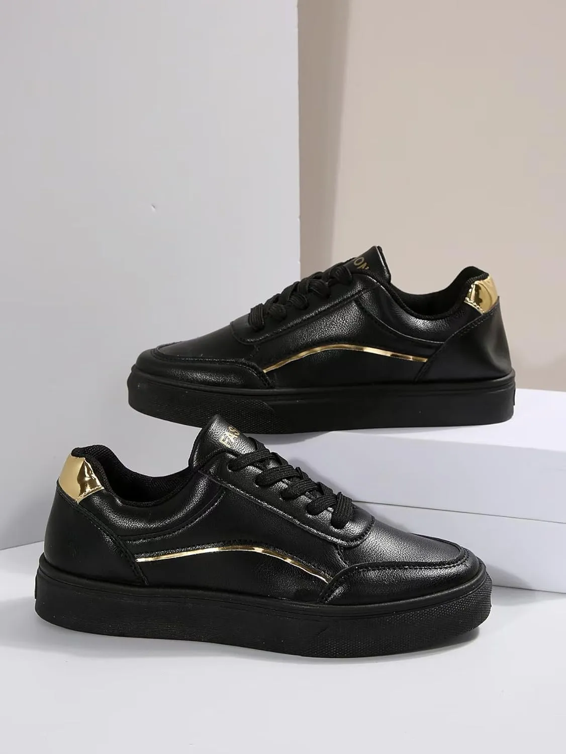 Women's Leather Platform Sneakers – Lightweight Heel Faux Leather and Sparkly Shoes for Weddings, Parties, and Everyday Fashion