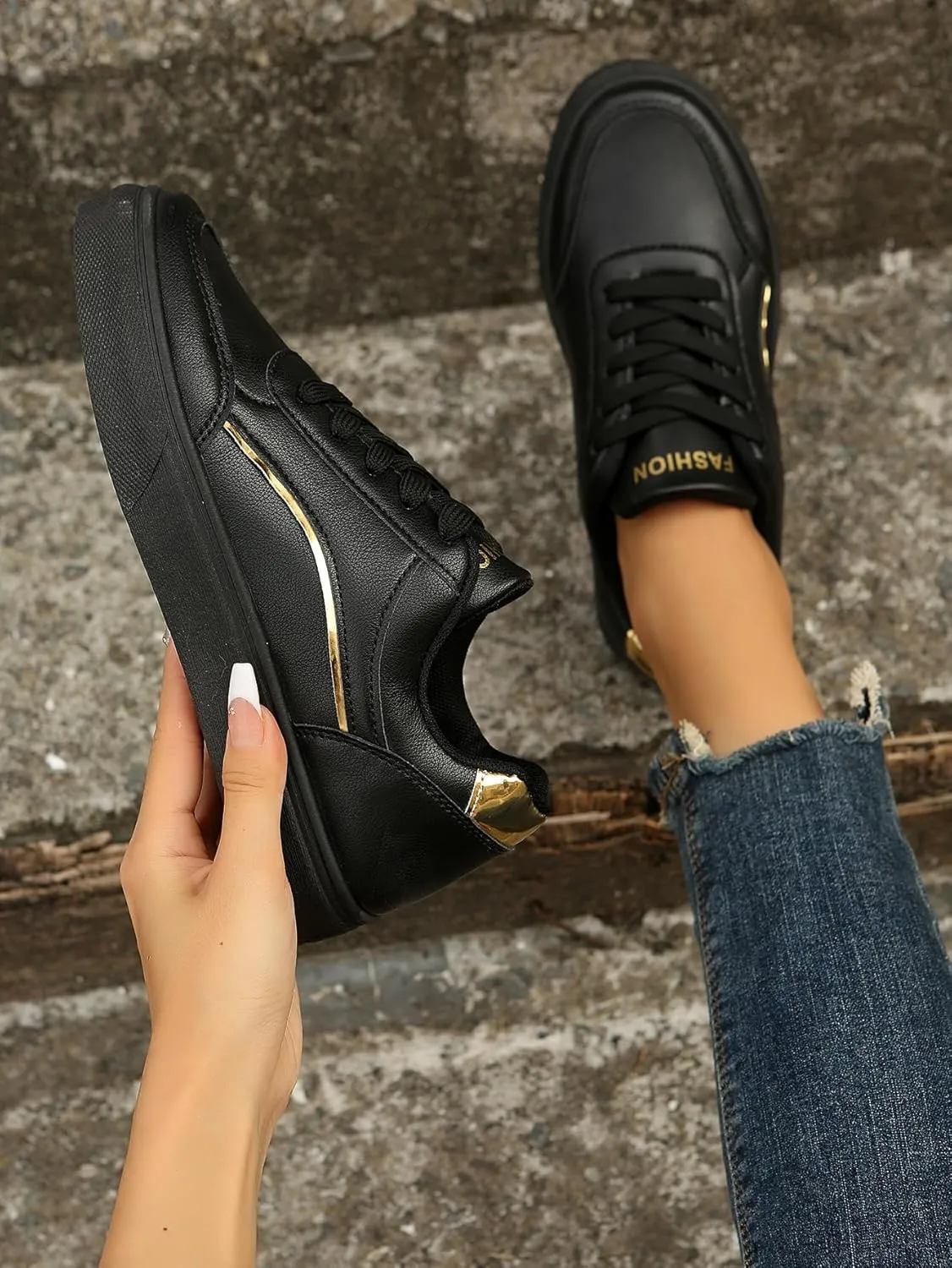 Women's Leather Platform Sneakers – Lightweight Heel Faux Leather and Sparkly Shoes for Weddings, Parties, and Everyday Fashion