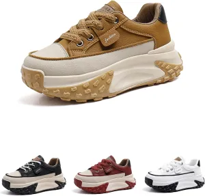 Women's Leather Soft Casual Sneakers,Lace-Up Platform Sneakers,Anti-Slip Shock Absorbing Heighten Fashion Running Sneakers