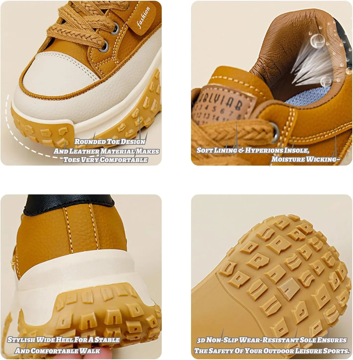 Women's Leather Soft Casual Sneakers,Lace-Up Platform Sneakers,Anti-Slip Shock Absorbing Heighten Fashion Running Sneakers