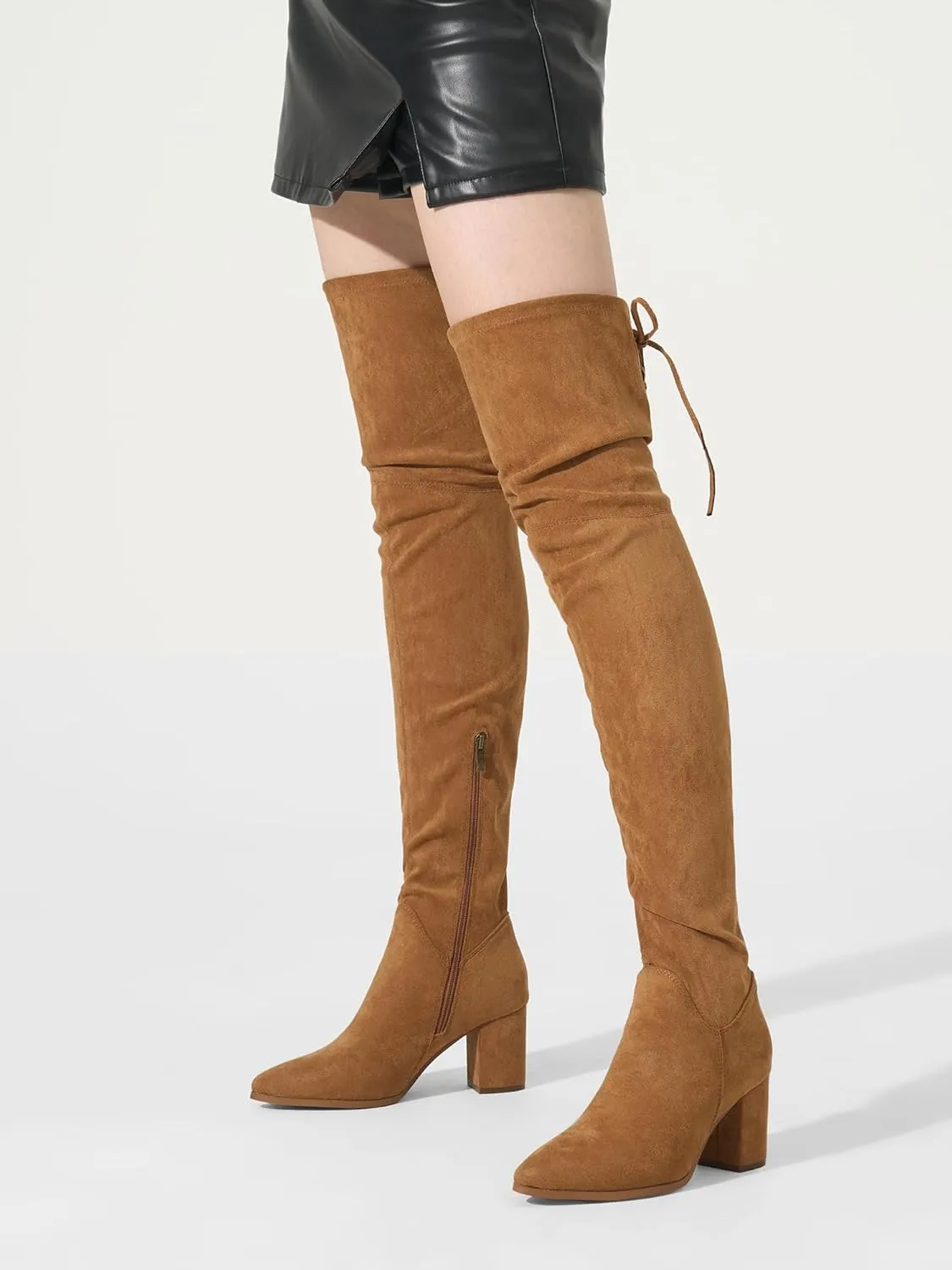 Women's Over The Knee Boots Chunky Heel Thigh High Boots Suede Long Boots Pointed Toe Tall Boots for Women