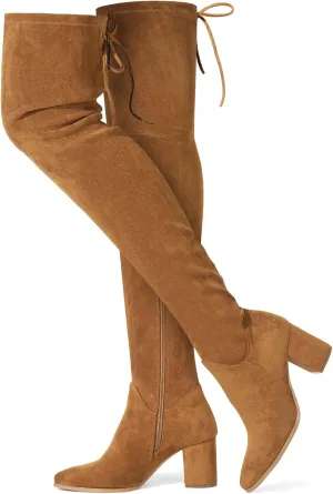 Women's Over The Knee Boots Chunky Heel Thigh High Boots Suede Long Boots Pointed Toe Tall Boots for Women