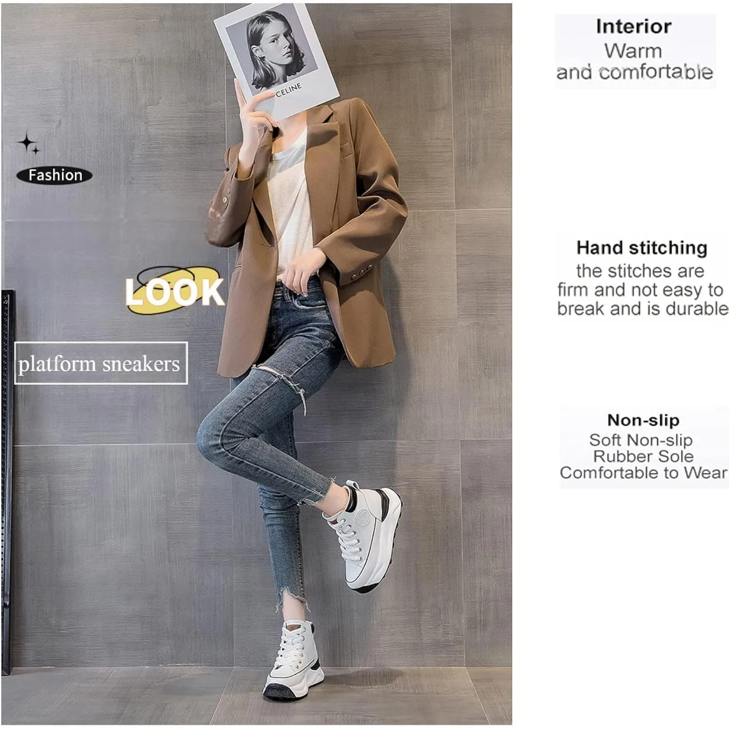 Women's Platform Height Increasing Sneakers,Stylish Comfortable Hidden Height Increase Leather Upper Casual Platform Shoes.