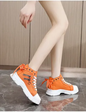 Women's Platform Side Zipper Design Canvas Shoes, Casual Lace Up Outdoor Shoes, Comfortable Valentine's Day Sneakers