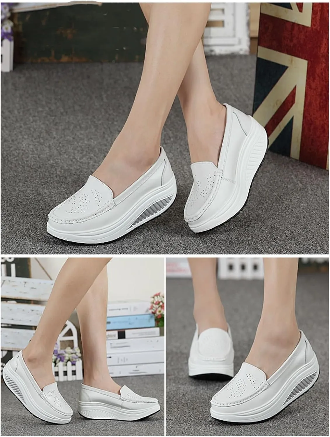 Women's Platform Slip-On Breathable Leather Nursing Shoes, Wedge Non-Slip Air Cushion Nurse Work Shoes, Casual Care Orthopedic Lightweight Shoes, Ideal for Nurse Healthcare Crews