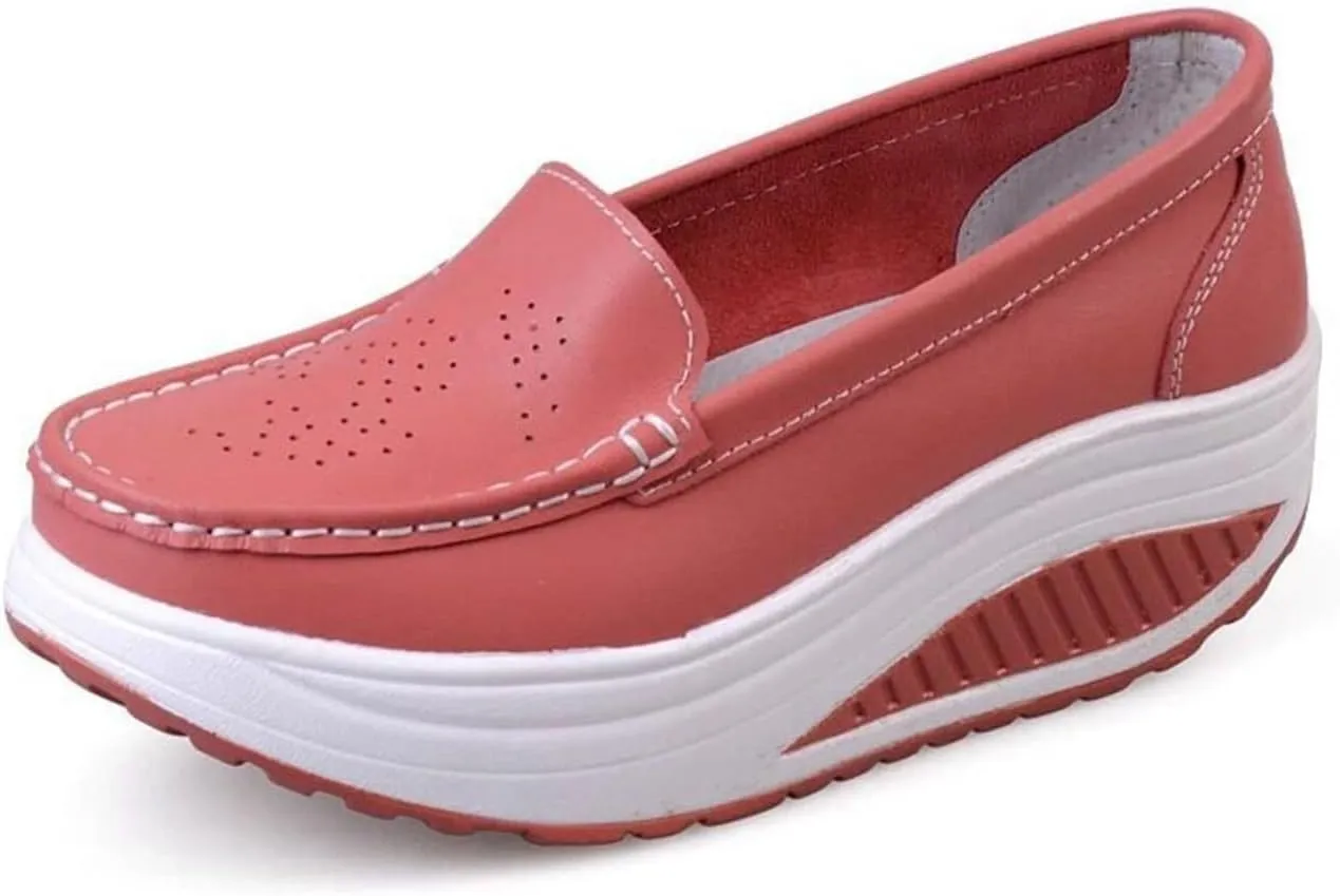 Women's Platform Slip-On Breathable Leather Nursing Shoes, Wedge Non-Slip Air Cushion Nurse Work Shoes, Casual Care Orthopedic Lightweight Shoes, Ideal for Nurse Healthcare Crews