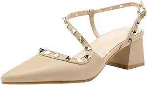 Women's Pointed Closed Toe Chunky Heels Sandals Strappy Block Heeled Sandals Wedding Party Work Pumps Shoes