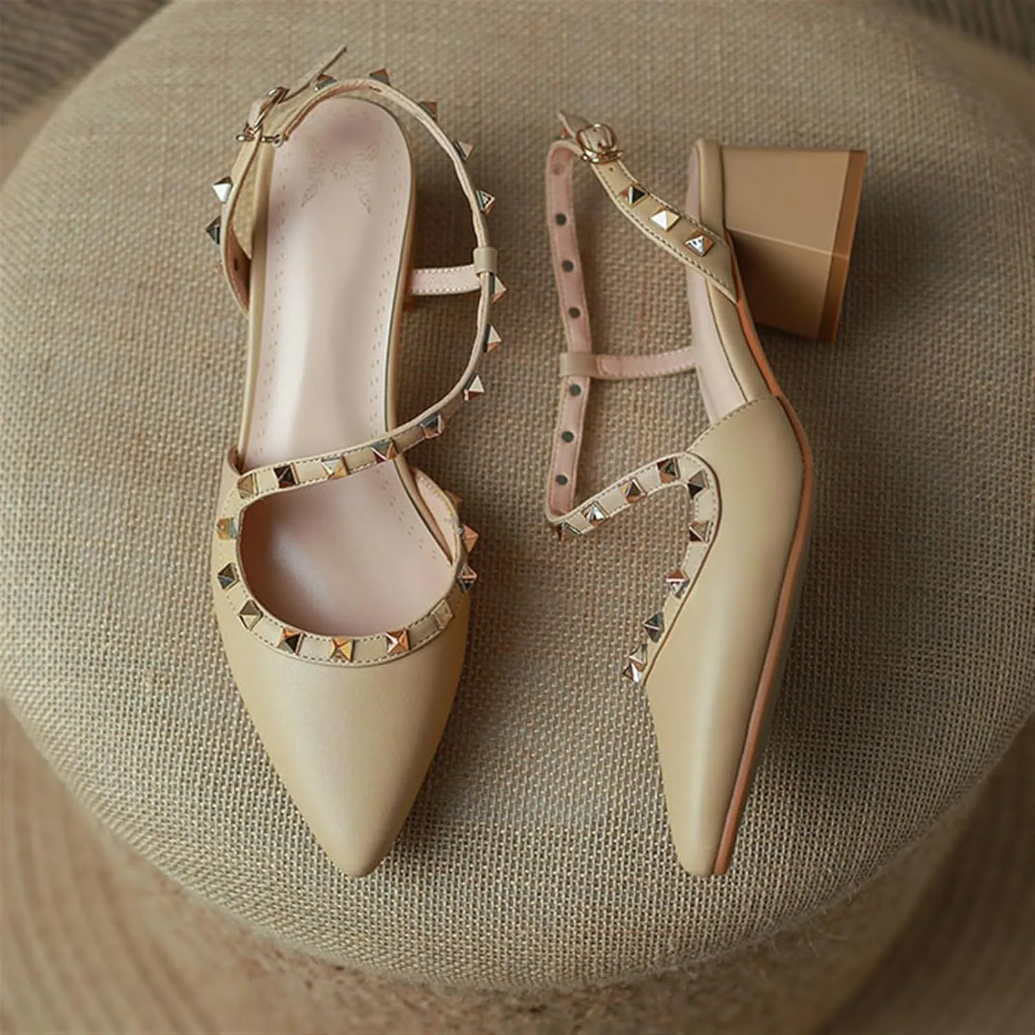 Women's Pointed Closed Toe Chunky Heels Sandals Strappy Block Heeled Sandals Wedding Party Work Pumps Shoes