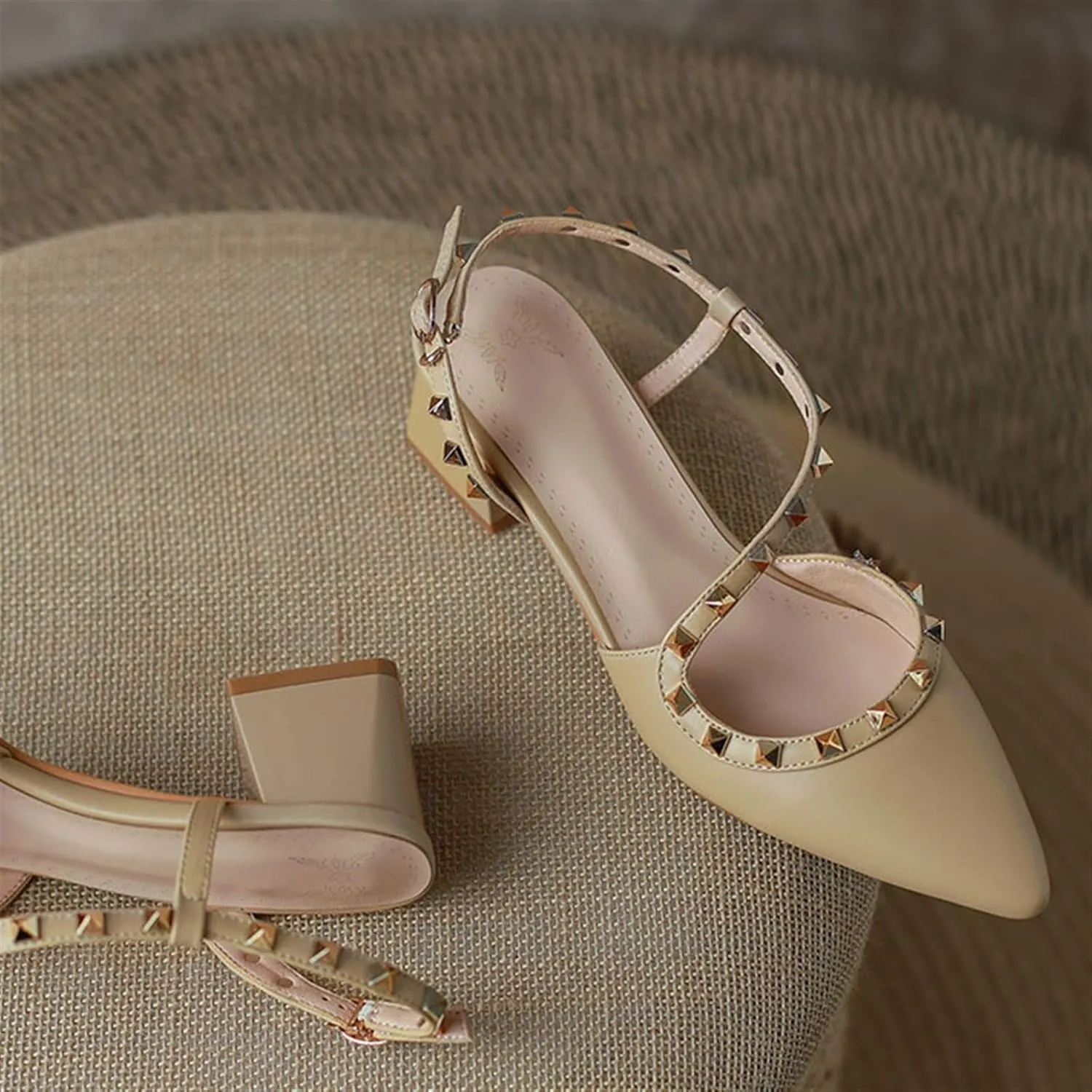 Women's Pointed Closed Toe Chunky Heels Sandals Strappy Block Heeled Sandals Wedding Party Work Pumps Shoes
