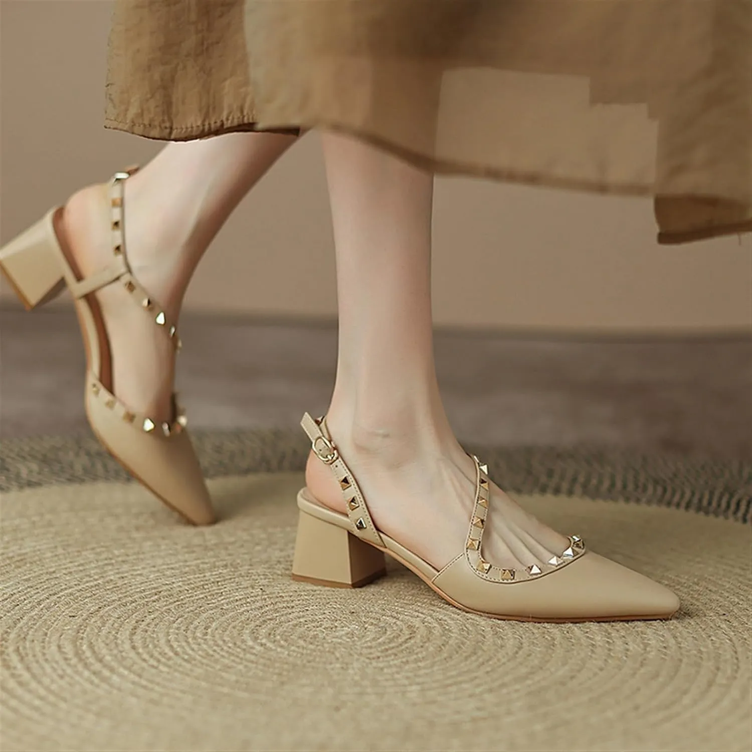 Women's Pointed Closed Toe Chunky Heels Sandals Strappy Block Heeled Sandals Wedding Party Work Pumps Shoes