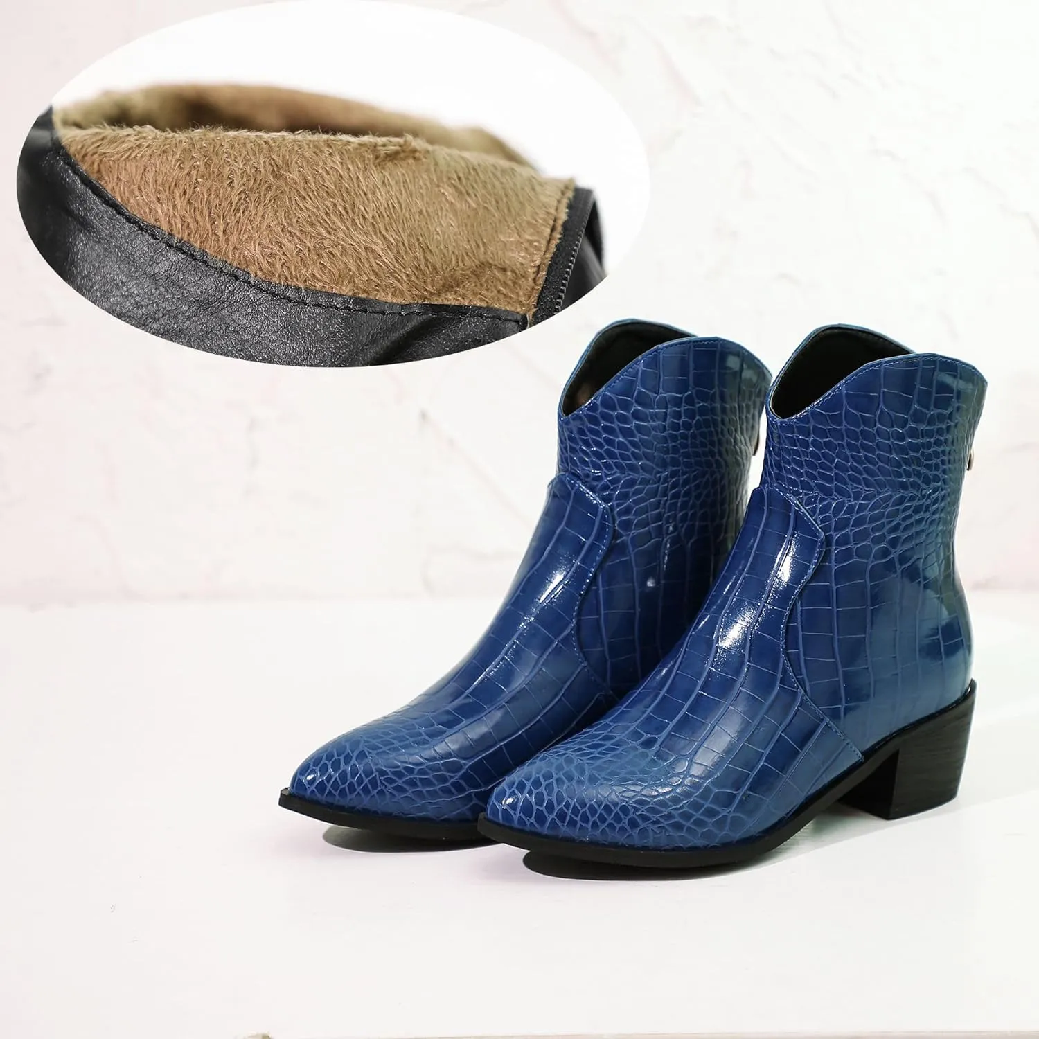 Women's Pointed Toe Block Heel Boots, Zipper Chunky Heeled Ankle Boots, Dress Winter Fashion Booties