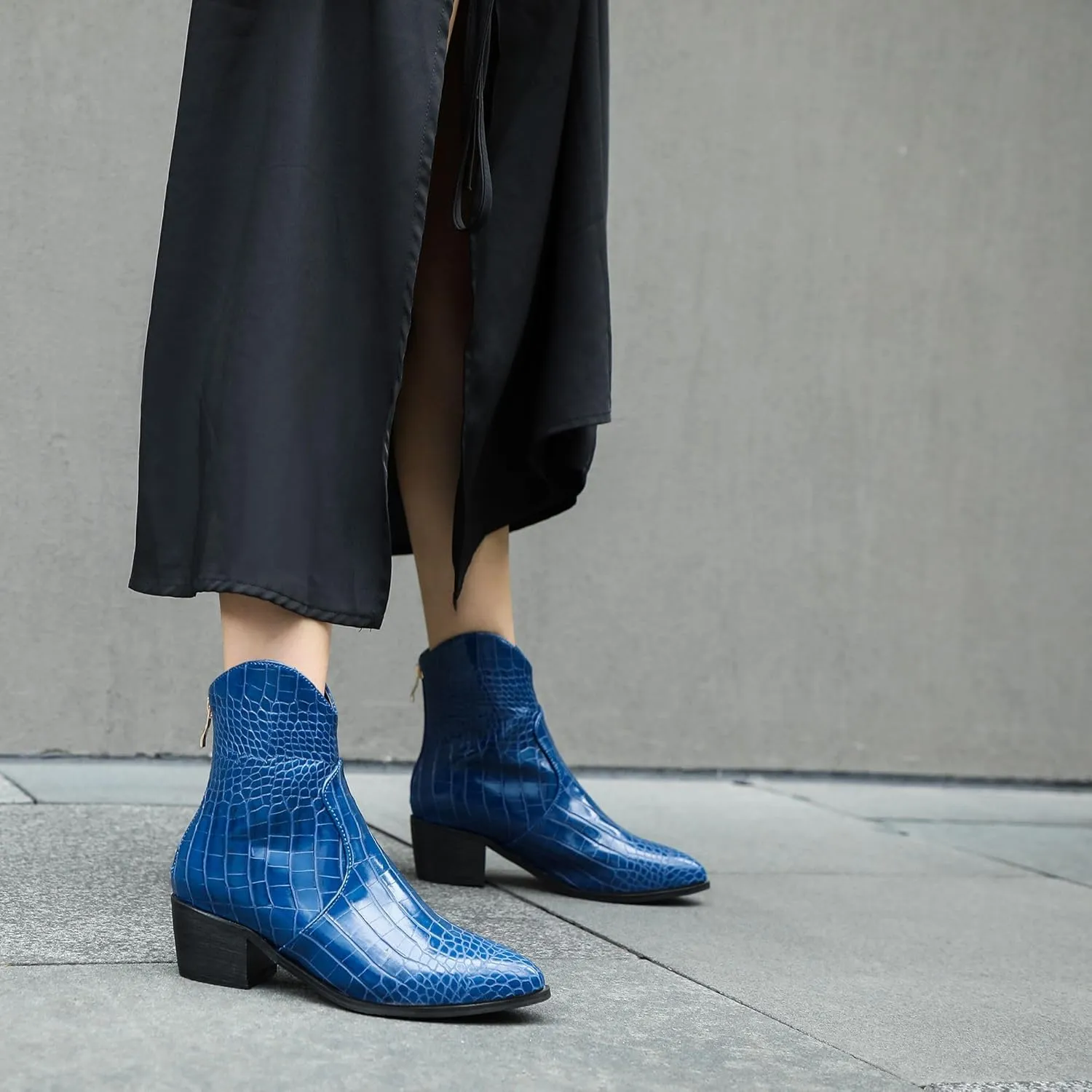 Women's Pointed Toe Block Heel Boots, Zipper Chunky Heeled Ankle Boots, Dress Winter Fashion Booties
