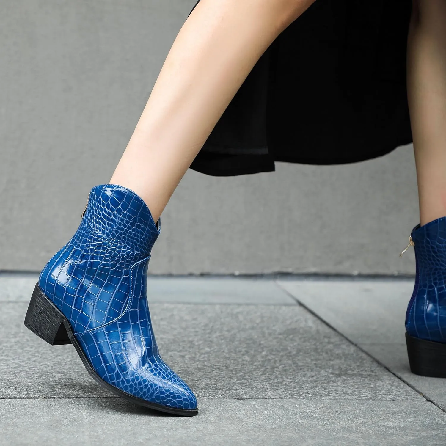 Women's Pointed Toe Block Heel Boots, Zipper Chunky Heeled Ankle Boots, Dress Winter Fashion Booties