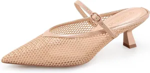 Women's Pointed Toe Kitten Heels Mesh Dress Sandals Slip On Pump Shoes with Strap for Casual Party Office