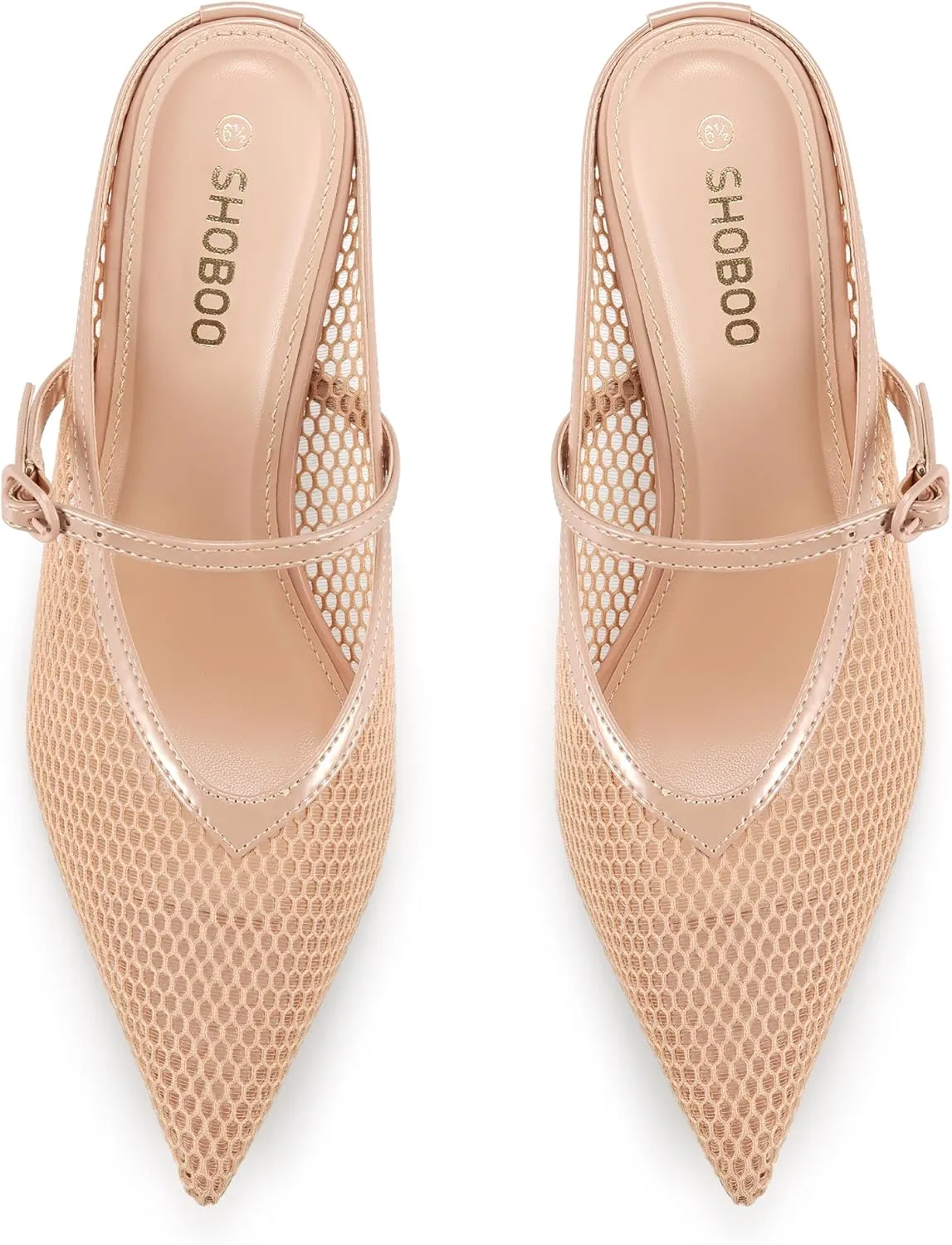 Women's Pointed Toe Kitten Heels Mesh Dress Sandals Slip On Pump Shoes with Strap for Casual Party Office