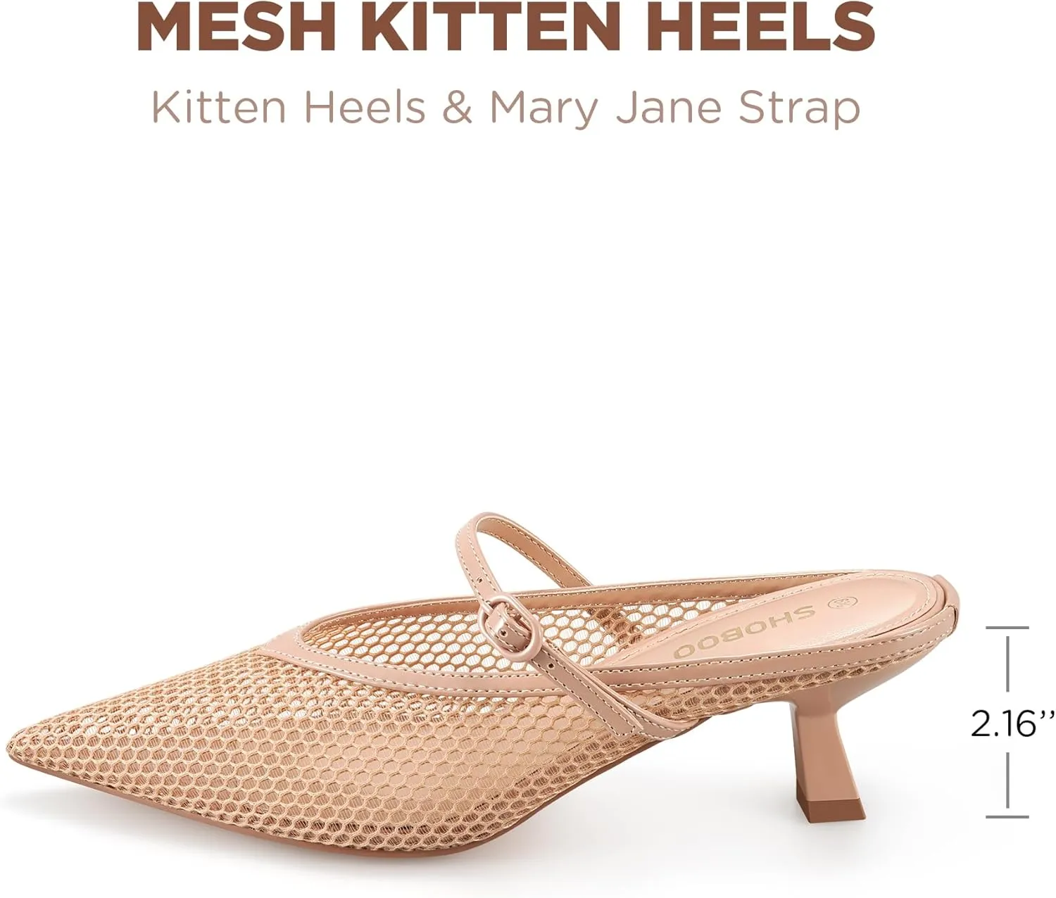 Women's Pointed Toe Kitten Heels Mesh Dress Sandals Slip On Pump Shoes with Strap for Casual Party Office
