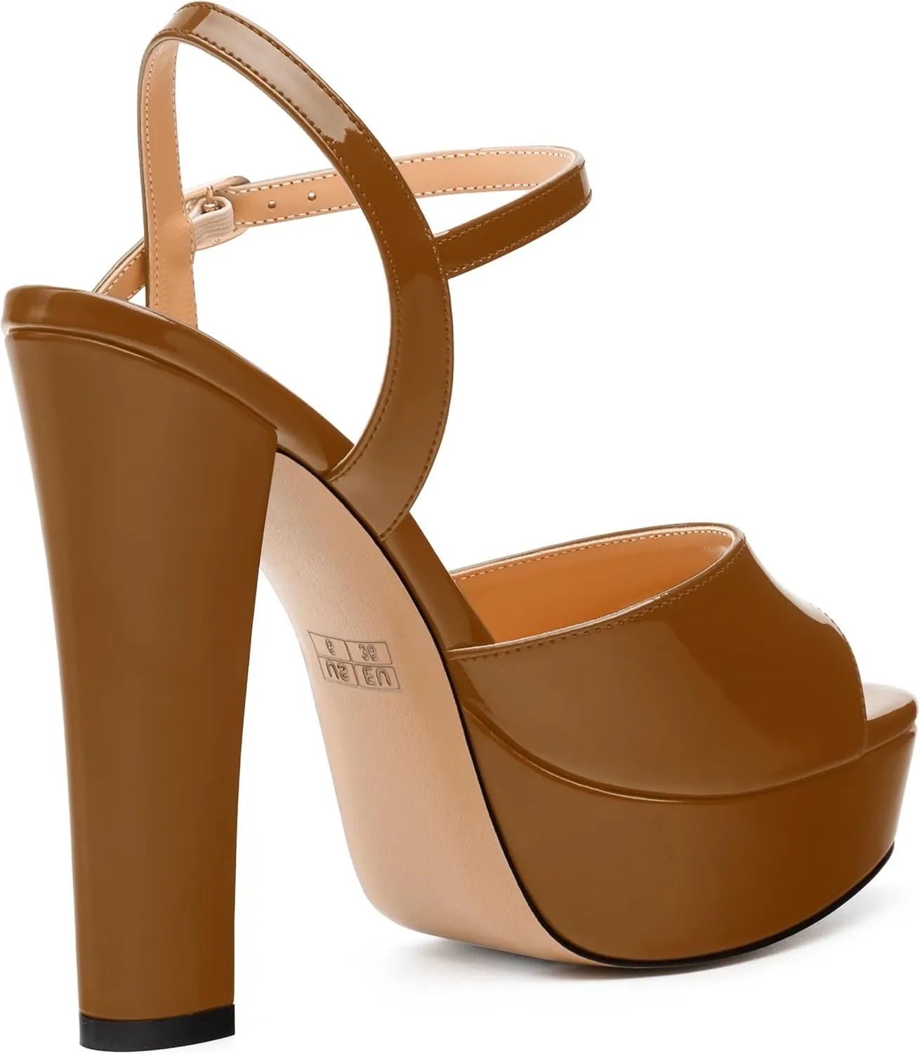 Womens Sandals, Round Open Toe Platform Sandals, Adjustable Ankle Strap Buckle High Heels, Fashion Solid Patent Sandals